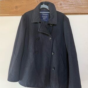 American Eagle Double-Breasted Wool Pea Coat - Black